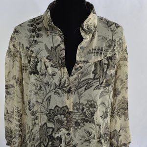 Van Heusen Sz Lg Black & White Floral Sheer Blouse